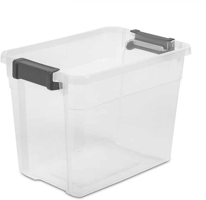 Sterilite 18-Pack Modular Stacker Box, Durable Clear Plastic Storage Bins with Latching Lids, 30 Quart - Stackable Organizing Container Boxes for Closet, Bathroom, and Office