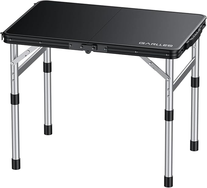 GARLLEN Camping Table with Waterproof High-Density Plastic Tabletop, 3 Adjustable Height Portable Folding Picnic Table, Aluminum Frame Outdoor Table for BBQ, Camping, Indoor Use, 22.8" L x 15.7" W