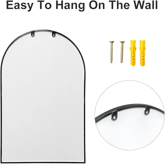 Dewfig Arch Wall Mirror Mounted Decorative, 30"x20", Arched Window Pane Mirror for Wall-Mounted for Entryway, Bathroom Vanity, Living Room or Bedroom, Iron Frame, Black