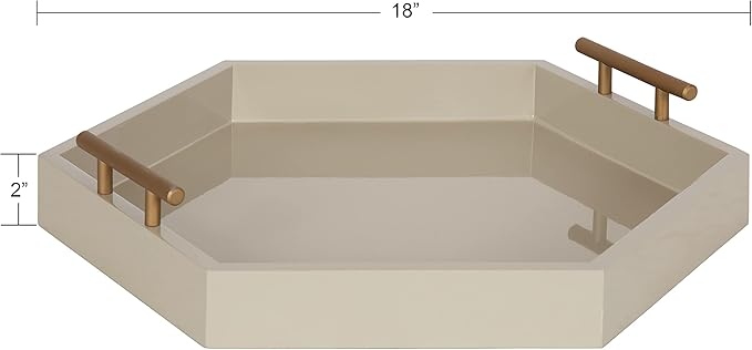 Kate and Laurel Lipton Modern Hexagon Tray; 18 x 18; Sand; Midcentury Decorative Serving Tray for Storage and Display