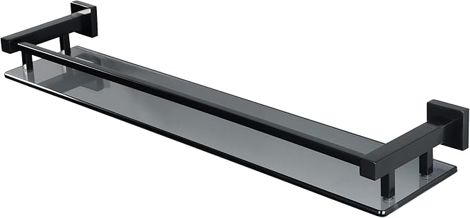 Alise Glass Bathroom Shelves Wall Mounted, 24 Inch Matte Black Tempered Floating Shelves Bathroom, Stainless Steel Bathroom Glass Shelf