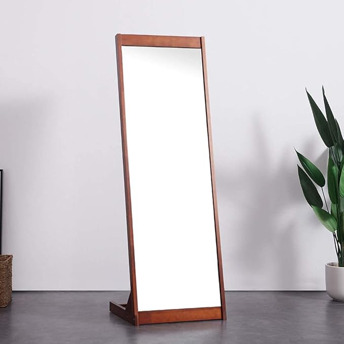 Full Length Mirrors Full Length Vintage Wooden Rectangle Free Standing with Storage for Bedroom Hall Floor Mirror (Color : Brown) (Brown)