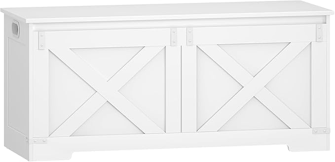 Hzuaneri 42.9" Storage Chest, Large Storage Trunk with 2 Hinges, Farmhouse Wooden Box Bench, Lift-Top Organizer Chest, Entryway Trunk for Bedroom, Living Room, White SB10903X