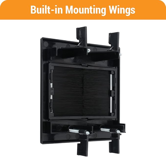 2 Gang Wall Plate, Black Brush Wall Plate with Built-in Low Voltage Mounting Bracket for Cables Pass Through in-Wall (Pack of 2)
