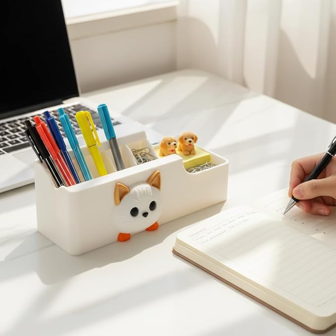 Cable Management Box, Cat Pattern Cord Organizer for Desk, Small Storage Box for Cables, Chargers, Adapters, Power Strip, Nightstand Organizer (White, 6.2 x 3.3 x 2.2 Inch)