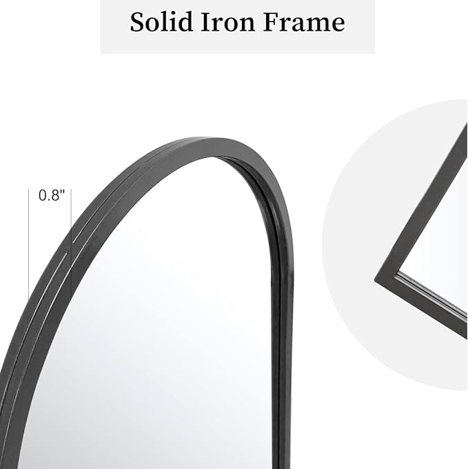 Dewfig Arched Window Wall Mirror, 30"x20" Window Pane Mirrors, Vanity Mirrors for Bathroom, Bedroom, Entryway, Living Room, Farmhouse Mirrors for Wall Decor, Metal Frame, Black