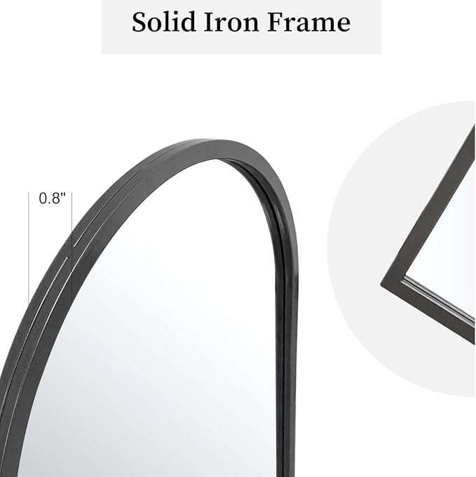 Dewfig Arched Window Wall Mirror, 42"x24", Decorative Mirror, Vanity Mirrors for Bathroom, Bedroom, Entryway, Living Room, Window Pane or Farmhouse Mirrors for Wall Decor, Metal Frame, Black