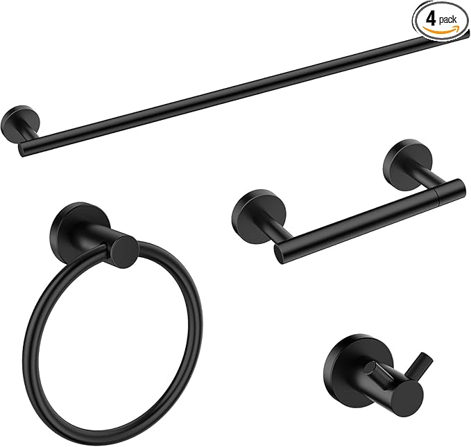 FORIOUS Bathroom Hardware Accessories Set, SUS304 Stainless Steel Towel Bar Set, Modern Towel Racks Holder for Bathroom, Toilet Paper Holder Wall Mounted 4 Pieces(30" Bar, Matte Black)