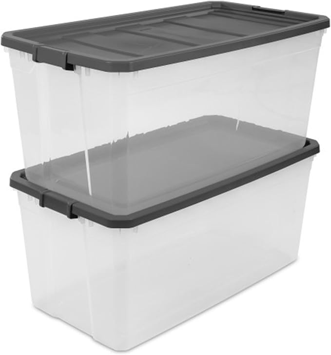 Sterilite 9-Pack Modular Stacker Box, Durable Clear Plastic Storage Bins with Latching Lids, 200 Quart - Stackable Organizing Container Boxes for Closet, Bathroom, and Office