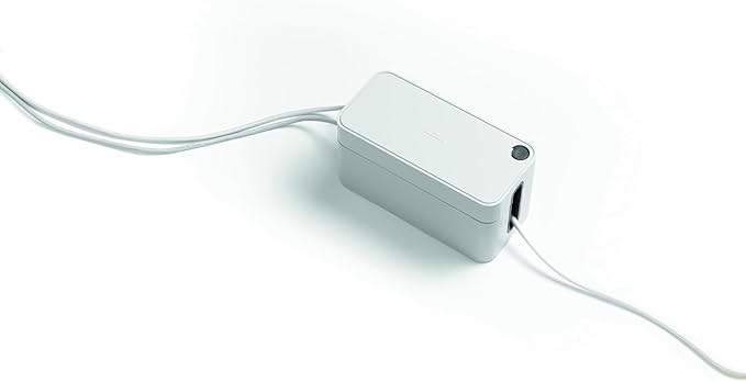 Durable Cavoline Cable Management Box S - Safely Store Power Blocks and Cables - USB Cable Outlet for Charging Devices - Made of Flame Retardant Plastic - Small Box in Gray