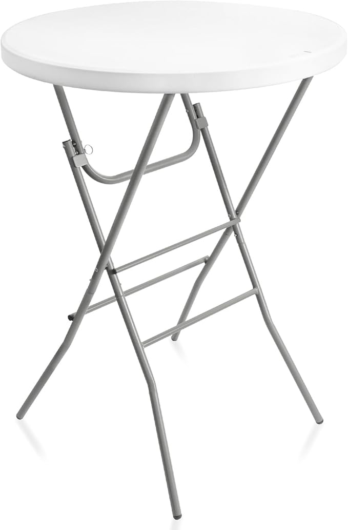 Byliable 32in Cocktail Table White High Top Folding, Portable Bar Height Folding Table Round with Removable Gray Legs, Indoor Outdoor Banquet for Parties, Commercial, Speech, Dining