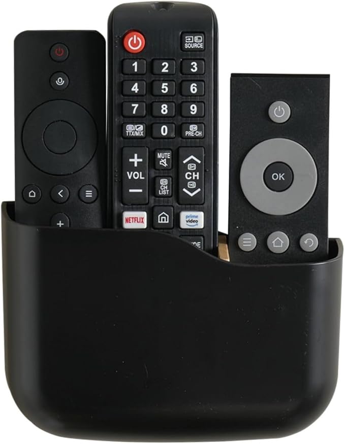 LINFIDITE TV Remote Holder Wall Mount Remote Control Holder for Bed Universal Bedside Wall Remote Holder Caddy Organizer Hole-Free Remote Control Holder (For 2 Or 3 Remote Controls–Black–Quantity1