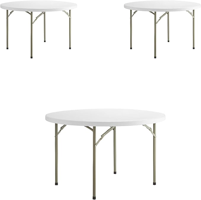 PRO&Family Commercial Round Folding Table, White Top, Powder-Coated Steel Frame, High-Impact Polyethylene Construction, Perfect for Wedding, Party, Shool, Church. (10, 48" Bi-Fold)