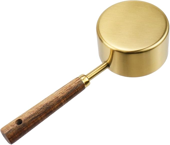 1/2 Cup Measuring Cup with Wooden Handle, 125ml Stainless Steel Measuring Scoop 1/2 Cup Measuring Cups for Baking Cooking Wet and Dry Ingredients (125ml)