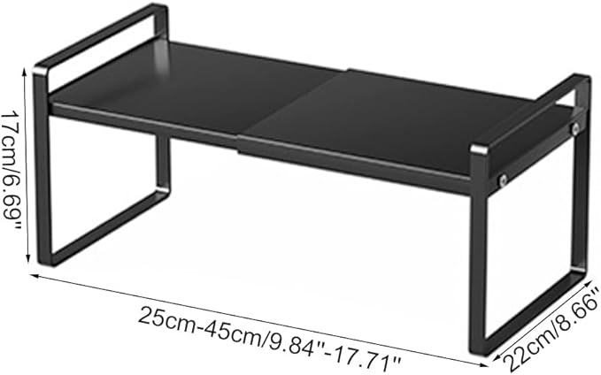 Expandable Cabinet Shelf Organizer Adjustable Storage Rack Stackable Metal Home Organization for Kitchen Pantry Spice Cupboard Under Sink Countertop - Black, 1 Pack