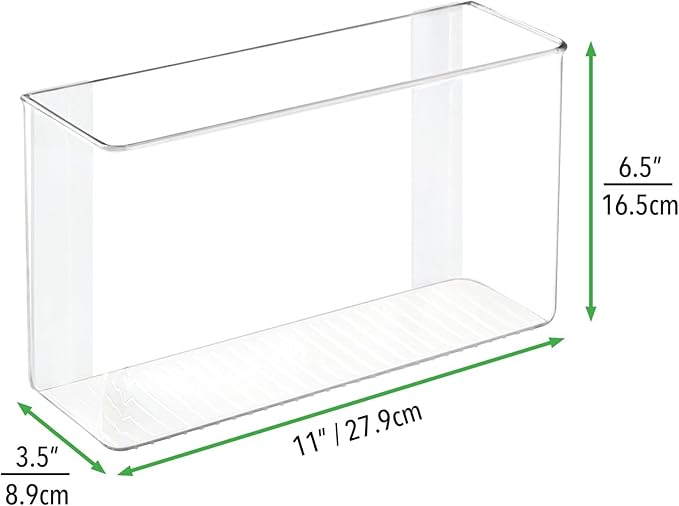 mDesign Plastic Adhesive Mount Storage Organizer Container for Kitchen or Pantry Wall Organization - Space Saving Holder for Sandwich Bags, Foil - 11" Wide - Ligne Collection - Clear