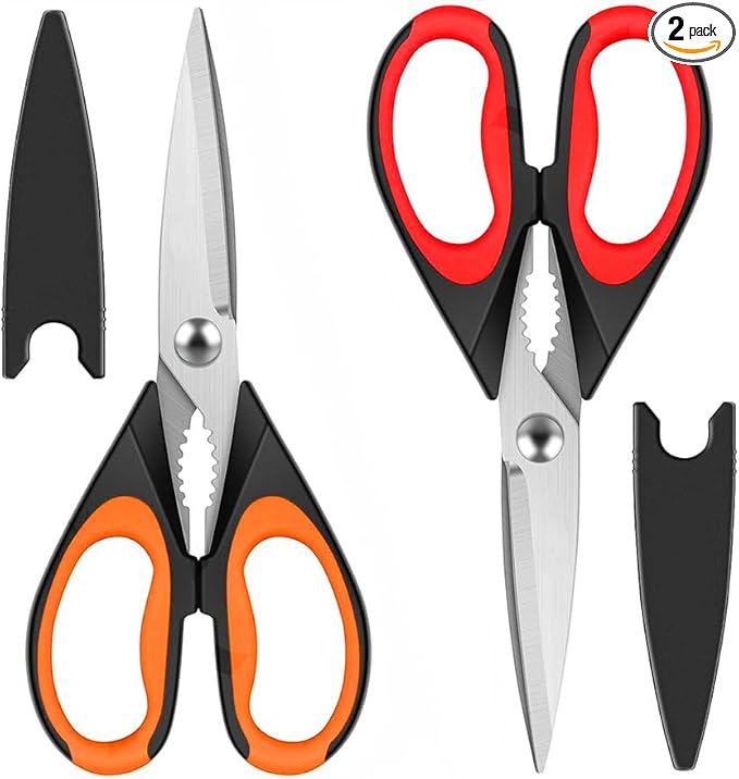 Kitchen Scissors All Purpose Heavy Duty, Kitchen Utensils Set, Stainless Steel Cooking Utensils Gadgets Meat Poultry Food Shears Dishwasher Safe Utility Tools Home (orange-red)