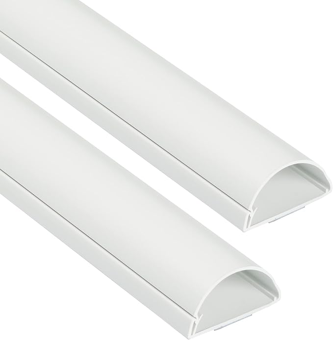 D-Line Half Round Cord Hider, Patented Cable Cover, Hide TV Wall Mount Wires, Raceway for Cords, Decorative Wire Covers, Paintable, Adhesive Cable Concealer, 2X 2in W x 1in H x 39in L, White