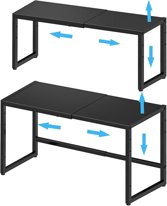 2 Pack Expandable Cabinet Countertop Shelves (Small + Large), Heavy Duty Metal Shelves Organizers For Kitchen Cabinet Countertop Storage, Adjustable Storage Shelf Organizer For Kitchen Cabinet Pantry