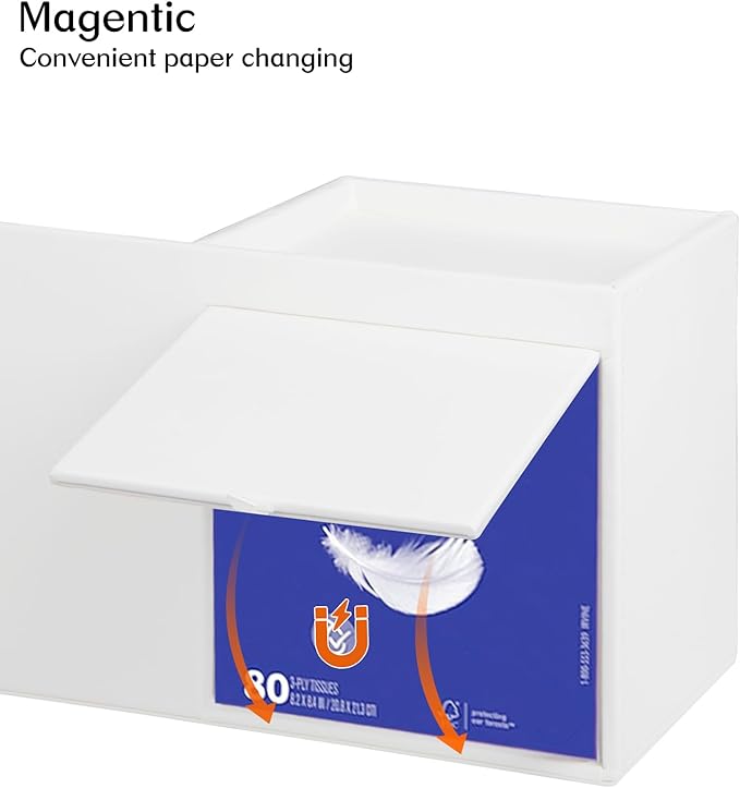 Square Tissue Box Cover with Tray and Organizer, Multi-Functional Decor Cube Tissue Box Holder, Tissue and Remote Control Holder, for Vanity, Nightstand, Bathroom, Home, Office