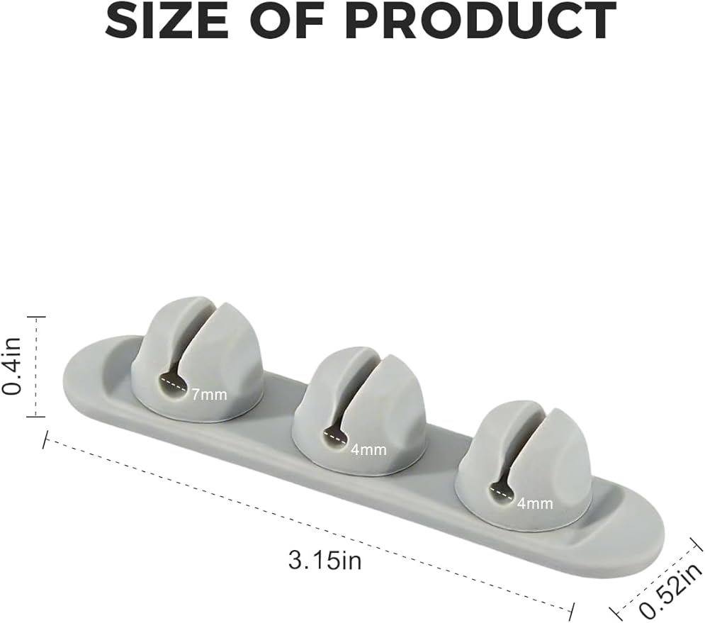 Magnetic Silicone Cable Clips with No-Residue Strong Adhesive – Desk, Under-Desk, Nightstand, Wall, Car, Office & Home Cord Organizer for Cable Management - Gray