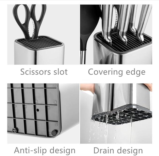 Kitchen Knife Holder,Stainless Steel Universal Knife Block Holder,Edge-Protect Knife Storage Organizer,Space-Saving Knife Storage Countertop, Slotless Knife Holder Storage for Kitchen Counter