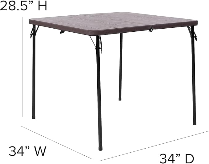 Flash Furniture Dunham 2.83-Foot Square Bi-Fold Brown Wood Grain Plastic Folding Table with Carrying Handle