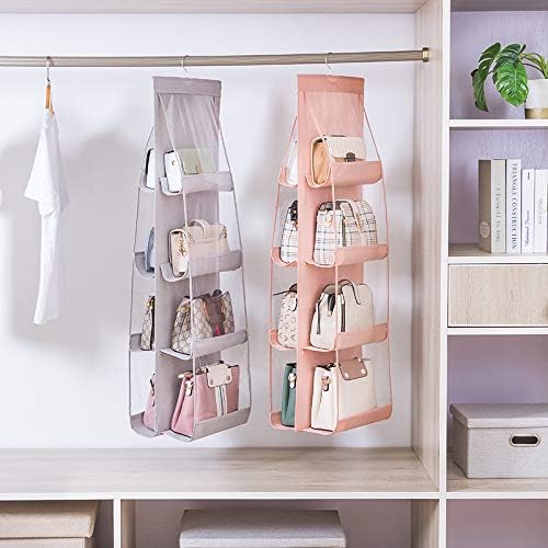 AARAINBOW 1 Pack Hanging Handbag Purse Organizer, Bags Organizor for Purse 8 Pockets Wardrobe Closet Space Saving Handbag Storage, 44.5L x 13.5W (B-Light Gray)