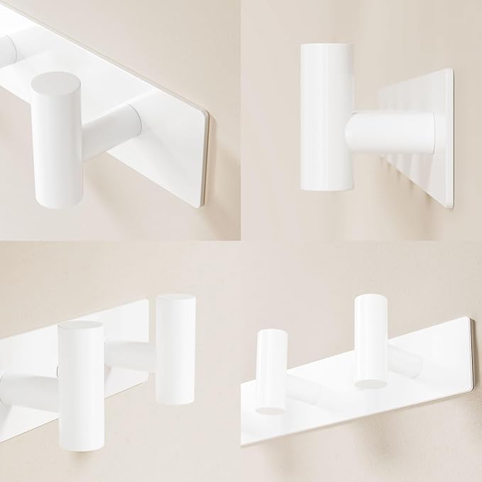 GWAAZXGZ White Wall Mounted Coat Rack – 5 T-Shaped Pegs for Hats, Bags & Towels, Heavy-Duty Metal Rail for Entryway, Bathroom, Closet, Bedroom (1 Pack)
