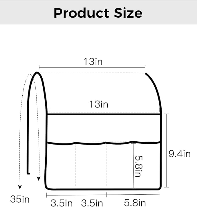 Sofa Armrest Organizer Bedside Caddy, White Yellow Marble Non Slip Couch Remote Control Holder for Recliner, Ink Painting Modern Art Armchair Caddy with Pocket for Magazine, Phone, 13"x35"