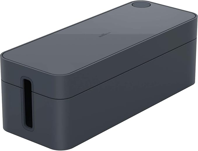 Durable Cavoline Cable Management Box L - Safely Store Power Blocks and Cables - USB Cable Outlet for Charging Devices - Made of Flame Retardant Plastic - Large Box in Graphite