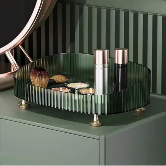 CESTATIVO Makeup Perfume Organizer, Bathroom Vanity Tray, Decorative Dresser Tray, Countertop Organizer Tray for Cosmetics, Dark Green