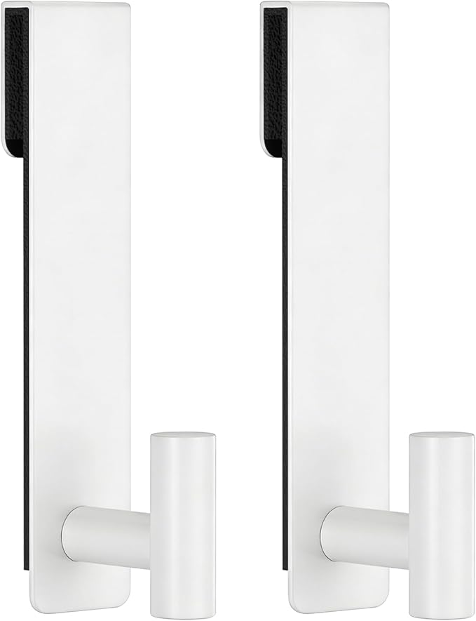 HUFEEOH 2-Pack Over The Door Hooks, Stainless Steel Door Hanger for Towels & Coats, Bathroom Towel Rack Coat Rack, Tool-Free Hooks for Hanging (White, Fits 3/8" Thick Door - T Shape 2 Pack)