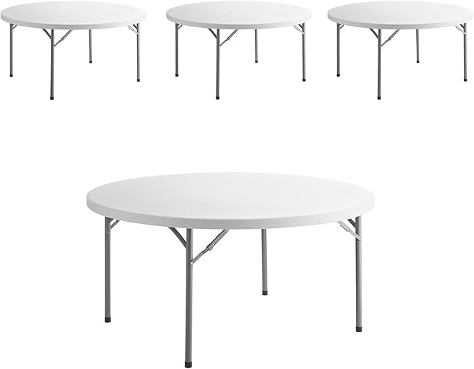 PRO&Family Commercial Round Folding Table, White Top, Powder-Coated Steel Frame, High-Impact Polyethylene Construction, Perfect for Wedding, Party, Shool, Church. (4, 60")