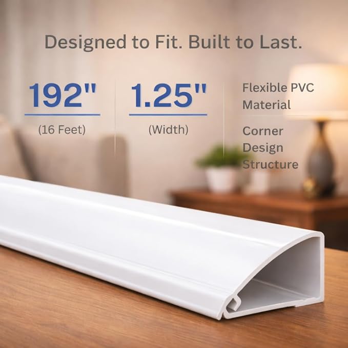 Easylife Corner Cable Trunking Raceway 192 Inch Paintable Self Adhesive TV Cable Hider Flexible Cable Concealer for Wall Corners HDMI Power Cord Ethernet Speaker Wire Management