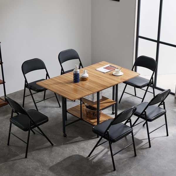 Simple Deluxe 6 Pack Folding Chairs with Leather Padded Cushion Seats & Durable Metal Frame, Comfortable, Foldable, Portable, Commercial Event Seat, Indoor Outdoor for Parties, Home, Office, Black