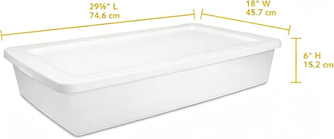 (2 Pack) 41 Quart Under Bed Storage Containers, Clear Rigid Plastic Underbed Storage Bins with Snap-On Lid, Stackable Flat Organizer Boxes for Bedroom Closet Home, White