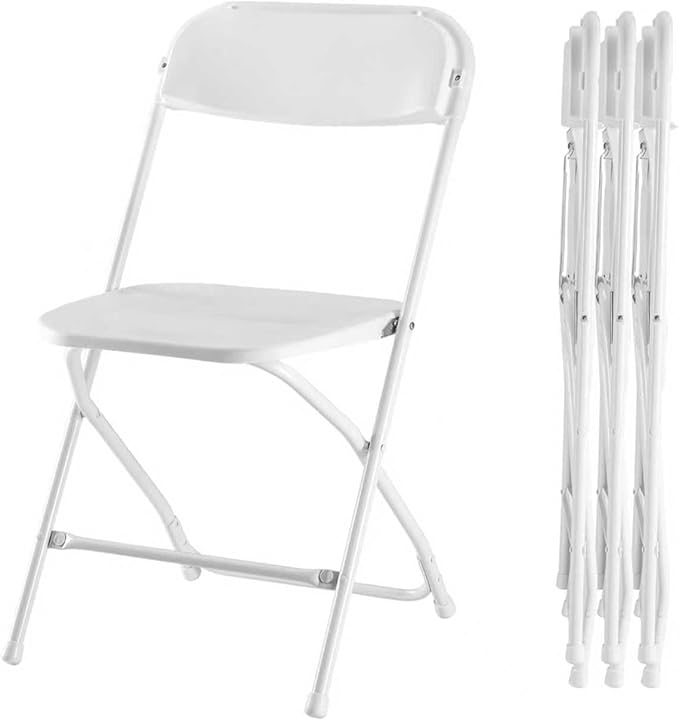 Simple Deluxe 4-Pack Folding Chairs Plastic, Foldable Stackable Portable Chairs with Metal Frame 330lb Capacity for Indoor Outdoor Use, Commercial Event Chairs for Party, Office, Wedding, White