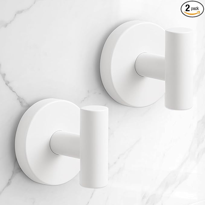 Heavy Duty Suction Cup Hooks for Glass Window,Tile,Mirror,Removable Shower Hooks for Inside Shower,Metal Towel Hooks for Bathroom,2 Pack(White)