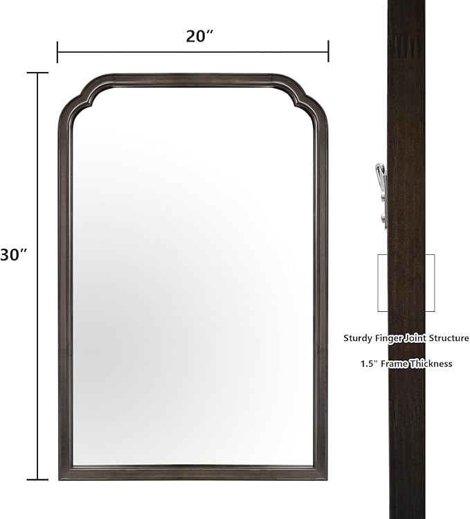 WallBeyond Wood Bathroom Mirrors for Wall Mounted, 20" x 30" Rustic Wood Frame Wall Mirrors Decorative for Living Room or Bedroom Vanity Mirror (Black)