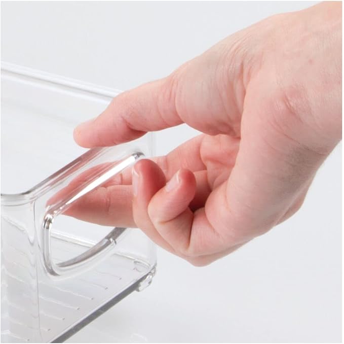 mDesign Plastic Stackable Small Organizing Bin Kitchen Pantry Cabinet, Refrigerator, Freezer Food Organization Storage Bins with Handles, Drawer Container Organizer, Ligne Collection, 4 Pack - Clear