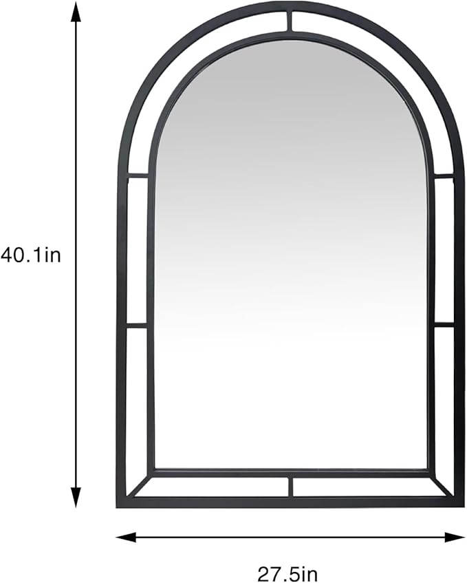 WAMIRRO Concise Window Arched Mirror,Decorative Black Window Pane Mirrors Decor for Fireplace/Entryway/Hallway/Living Room/Bathroom 28"X40"