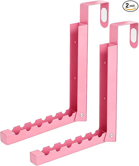 2 Pack Pink Over The Door Hooks, Cute Over The Door Hanger, Folding Over The Door Drying Rack for Laundry,Foldable Over The Door Clothes Hanger,Small Clothes Drying Rack for Dorm Portable
