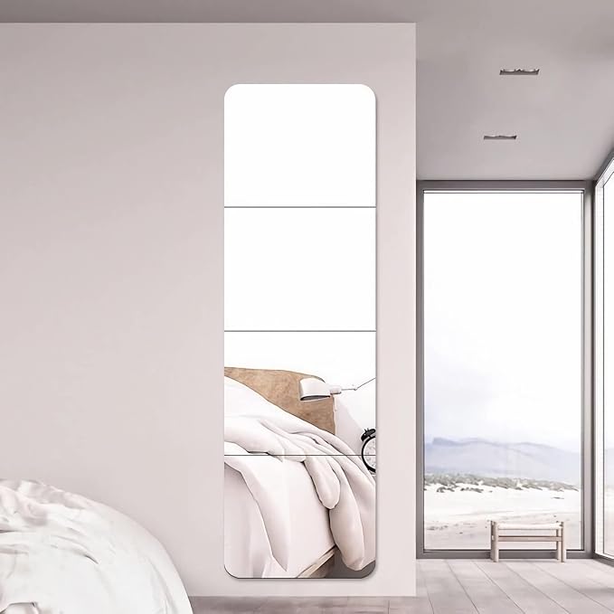 JEOYOO Full Length Wall Mirror Tiles, 14'' x 12'' x 4PCS, Frameless Full Body Mirror Tiles for Bedroom, shatterproof Non Glass Mirrors Wall Mounted for Home Gym, On The Door, Gift Ideas