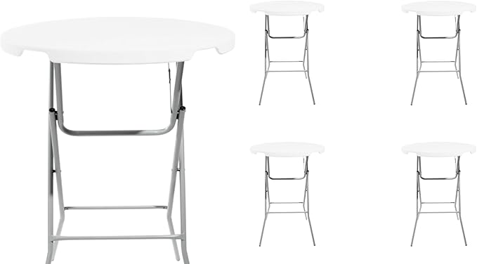 PRO&Family Commercial Round Folding Table, White Top, Powder-Coated Steel Frame, High-Impact Polyethylene Construction, Perfect for Wedding, Party, Shool, Church. (5, 32")