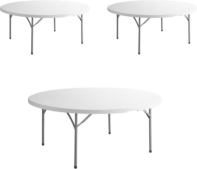 PRO&Family Commercial Round Folding Table, White Top, Powder-Coated Steel Frame, High-Impact Polyethylene Construction, Perfect for Wedding, Party, Shool, Church. (3, 72")