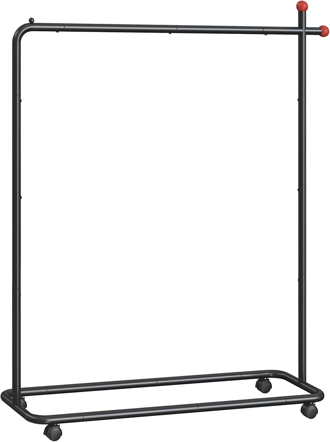 SONGMICS HOME Clothes Rack, Clothing Rack on Wheels, Portable Garment Rack, with 1 Clothes Hanging Rail, Matchstick-Shaped Hooks, Ink Black UHSR170B01