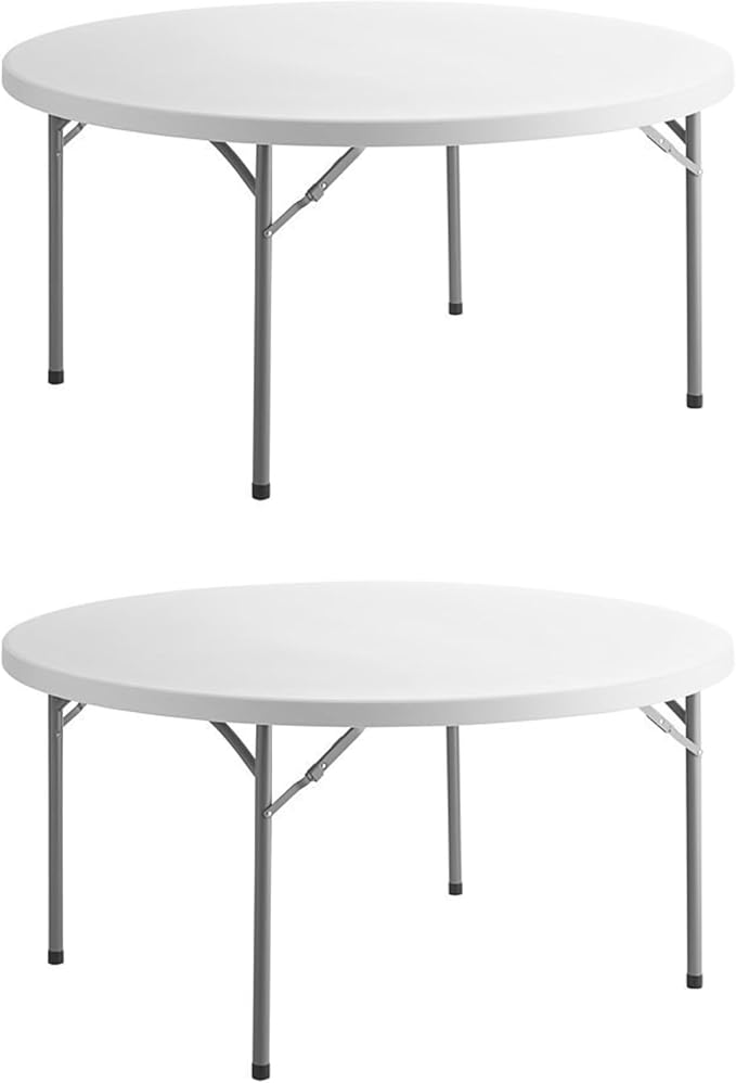 PRO&Family Commercial Round Folding Table, White Top, Powder-Coated Steel Frame, High-Impact Polyethylene Construction, Perfect for Wedding, Party, Shool, Church. (2, 60")