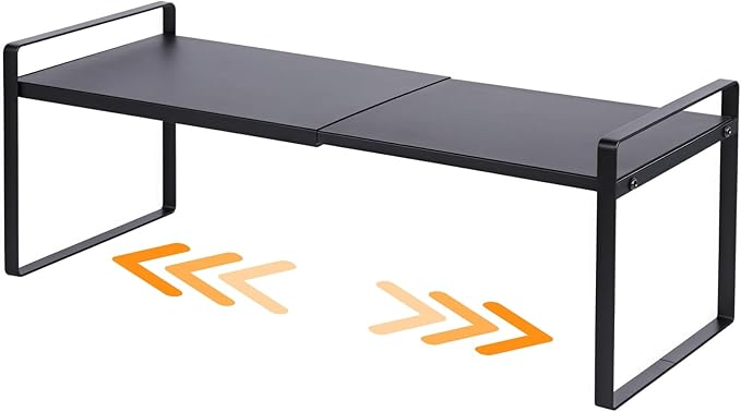 Expandable Cabinet Shelf Organizer Riser for Kitchen Pantry Cupboard Under Sink Countertop (black, 8.2’’D * 12.2-21.6’’W * 7.7’’H)