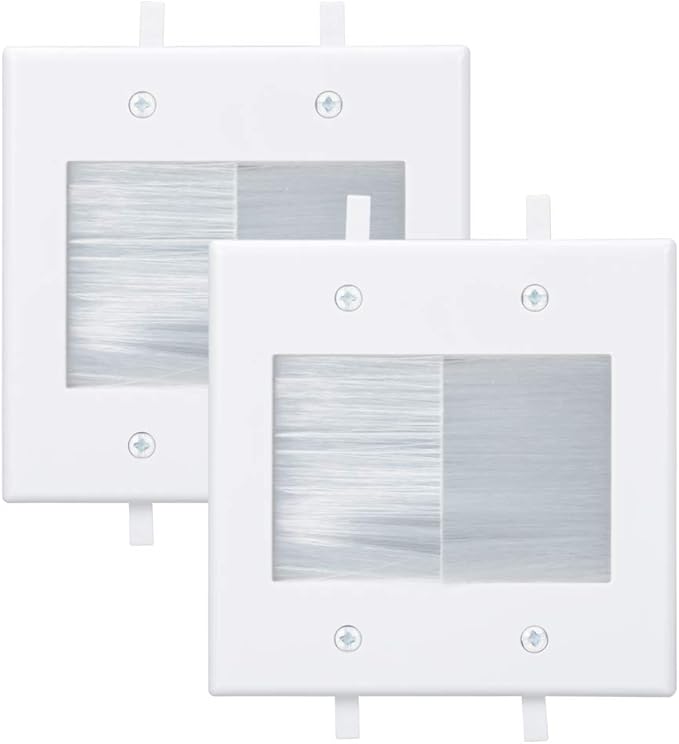 2 Gang Brush Wall Plate White Built in Low Voltage Mounting Bracket for Cables Pass Through 2 Pack